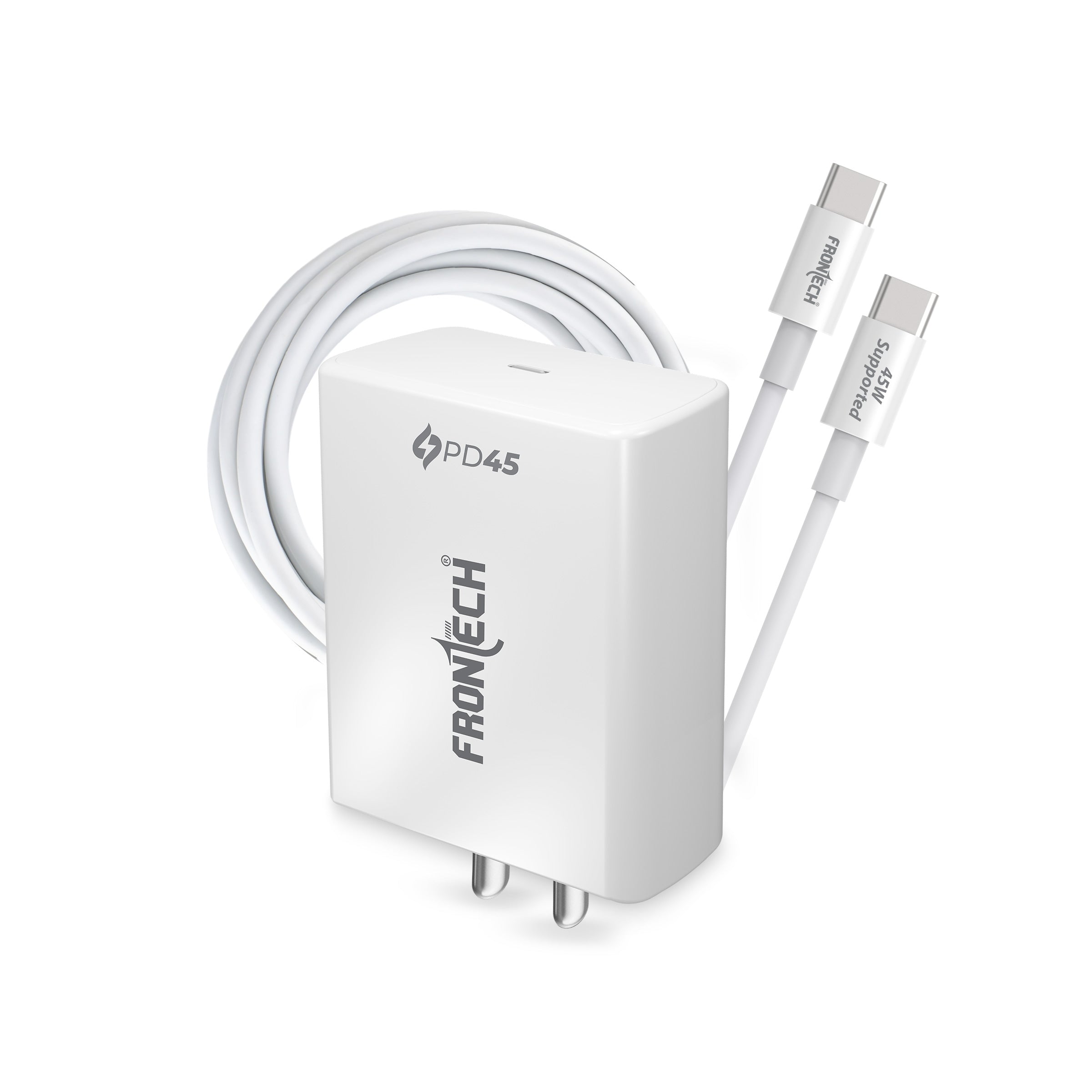 Frontech 45W PD/PPS Type-C Super-Fast Wall Charger | 1m Type-C Cable | Short Circuit Protection | Smart Chip | Compatible with Smartphones & Tablets (FT-0985CC) Frontech 45W PD/PPS Type-C Super-Fast Wall Charger | 1m Type-C Cable | Short Circuit Protection | Smart Chip | Compatible with Smartphones & Tablets (FT-0985CC)